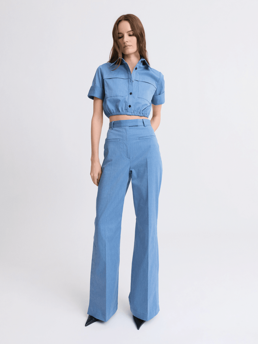 Matthew Bruch- Side Slit Bell Bottom Trouser - Slate Blue - Edit by Elaine Turner