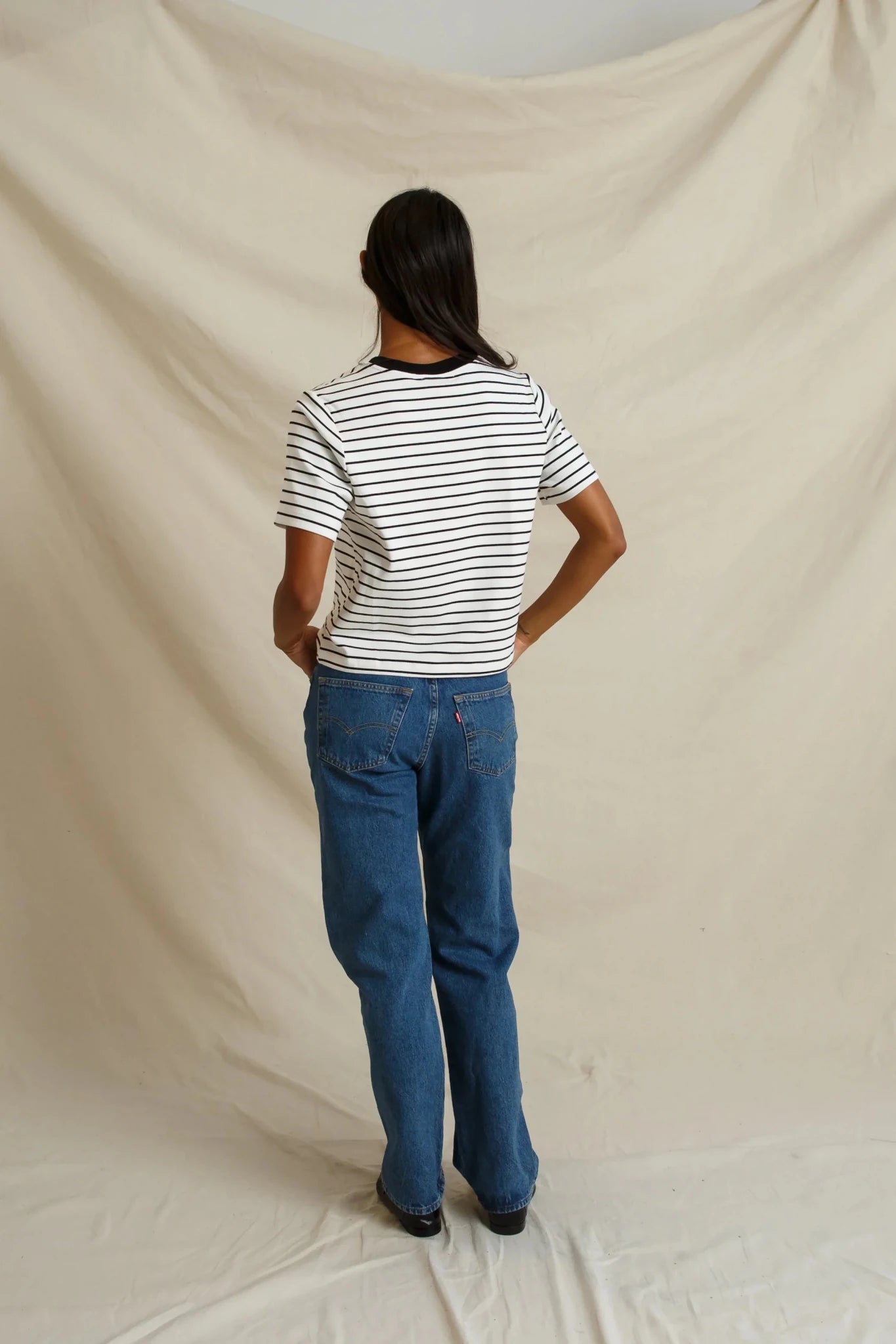 Perfect White Tee- Atlas- Navy Stripe - Edit by Elaine Turner