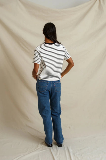 Perfect White Tee- Atlas- Navy Stripe - Edit by Elaine Turner