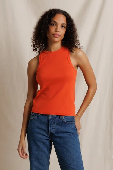 Perfect White Tee- Daphne Heavy Rib High Neck Tank- Clementine - Edit by Elaine Turner