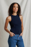 Perfect White Tee- Daphne Heavy Rib High Neck Tank- Navy - Edit by Elaine Turner