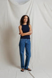 Perfect White Tee- Daphne Heavy Rib High Neck Tank- Navy - Edit by Elaine Turner
