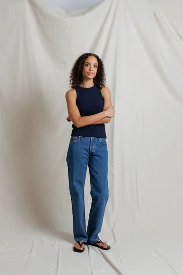 Perfect White Tee- Daphne Heavy Rib High Neck Tank- Navy - Edit by Elaine Turner