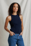 Perfect White Tee- Daphne Heavy Rib High Neck Tank- Navy - Edit by Elaine Turner