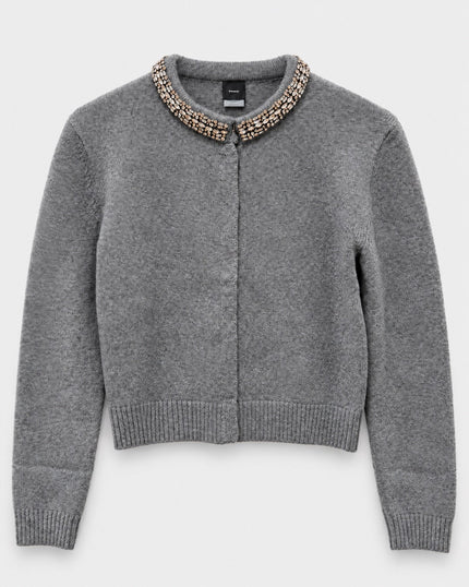 PINKO- Cardigan with Jewel Collar - Monument Grey - Edit by Elaine Turner