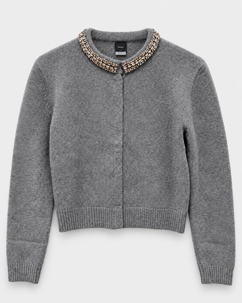 PINKO- Cardigan with Jewel Collar - Monument Grey - Edit by Elaine Turner