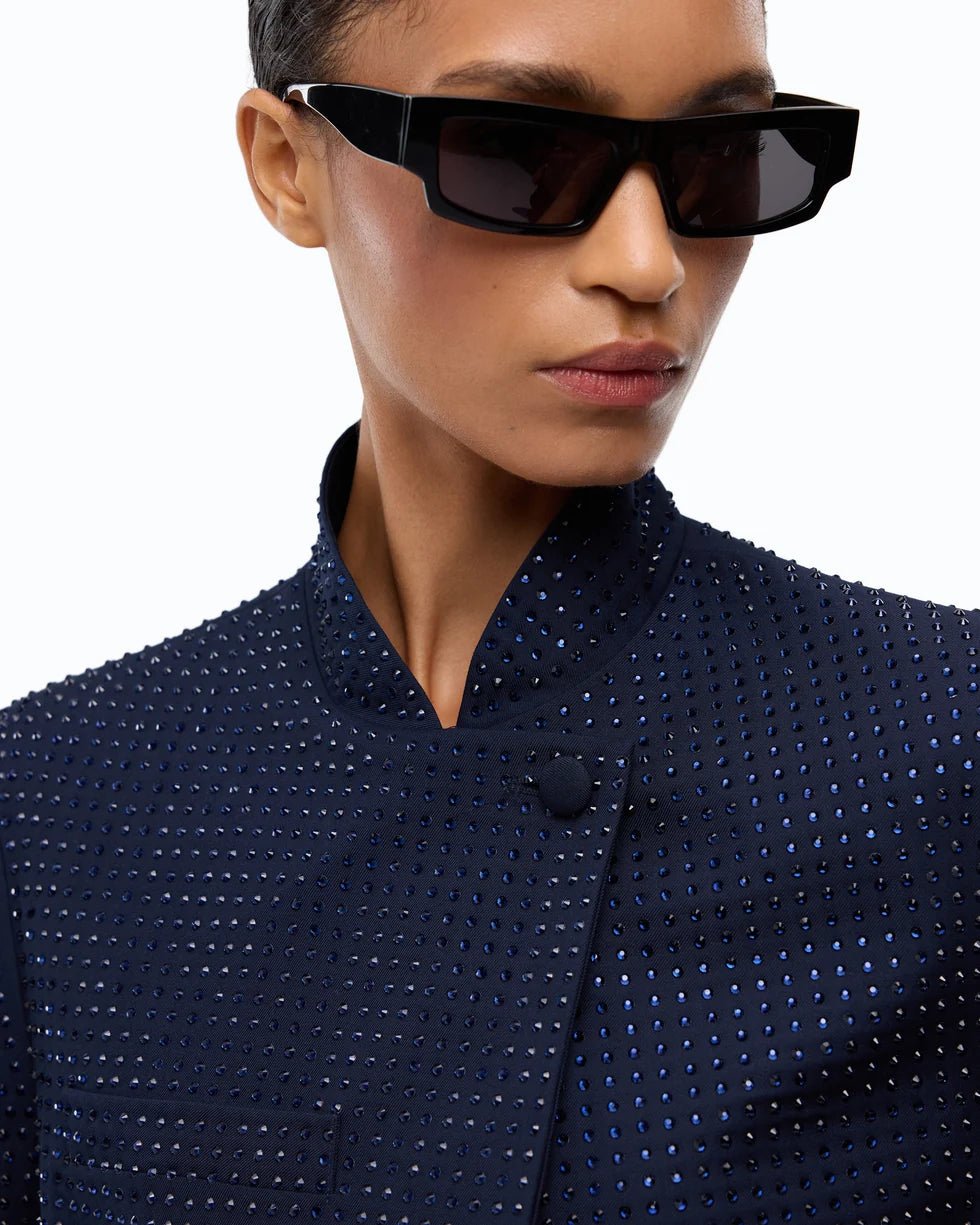 PINKO- Cropped Jacket with Rhinestones - Iris Blue - Edit by Elaine Turner