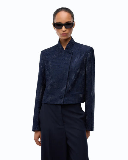PINKO- Cropped Jacket with Rhinestones - Iris Blue - Edit by Elaine Turner