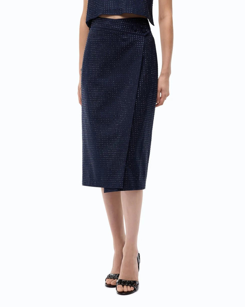 PINKO- Fully Rhinestoned Calf-Length Wrap Skirt - Iris Blue - Edit by Elaine Turner