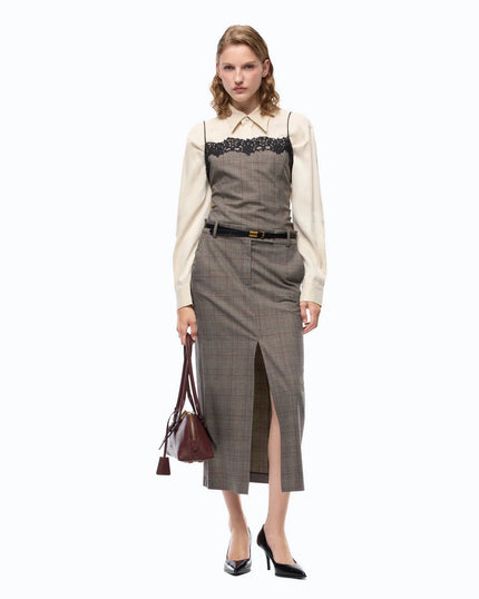Pinko- Galega Gonna Misto Lana Beige/Bordeaux/Nero - Edit by Elaine Turner