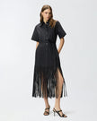 PINKO- Long Shirt Dress w/ Fringing & Metallic Details - Edit by Elaine Turner