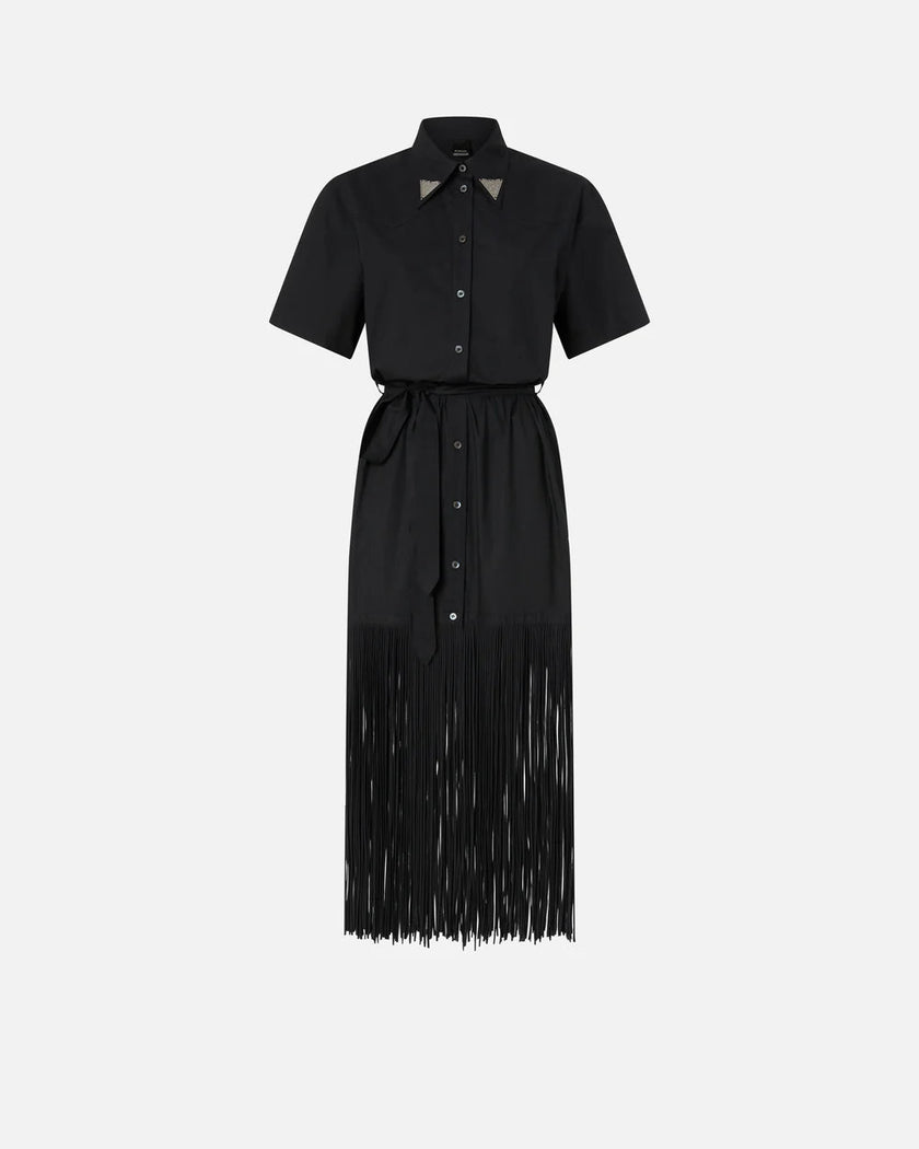 PINKO- Long Shirt Dress w/ Fringing & Metallic Details - Edit by Elaine Turner
