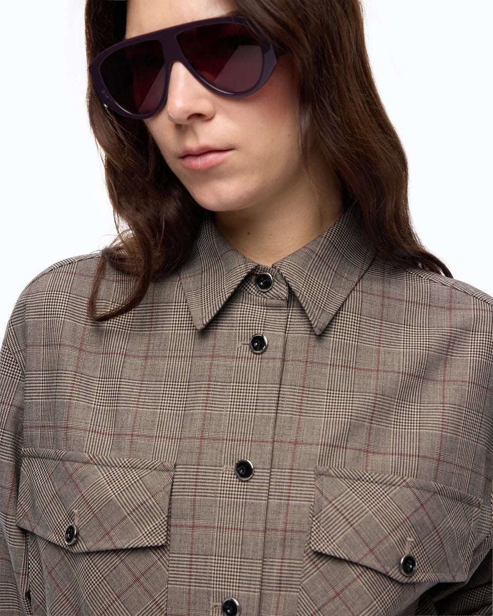 Pinko- Oncidium Overshirt Misto Lana Beige/Bordeaux/Nero - Edit by Elaine Turner