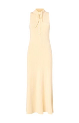 PINKO- Ribbed Beige Sleeveless and Fitted Midi Dress - Edit by Elaine Turner