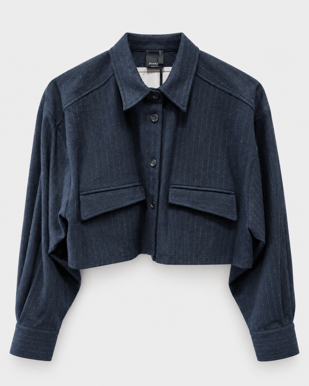 PINKO- Taurasi Cropped Flannel Jacket - Blue/Grey - Edit by Elaine Turner