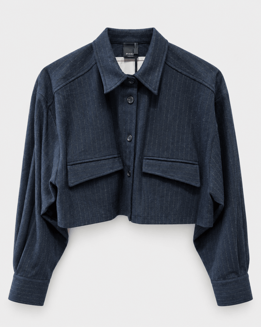 PINKO- Taurasi Cropped Flannel Jacket - Blue/Grey - Edit by Elaine Turner