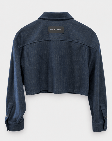 PINKO- Taurasi Cropped Flannel Jacket - Blue/Grey - Edit by Elaine Turner