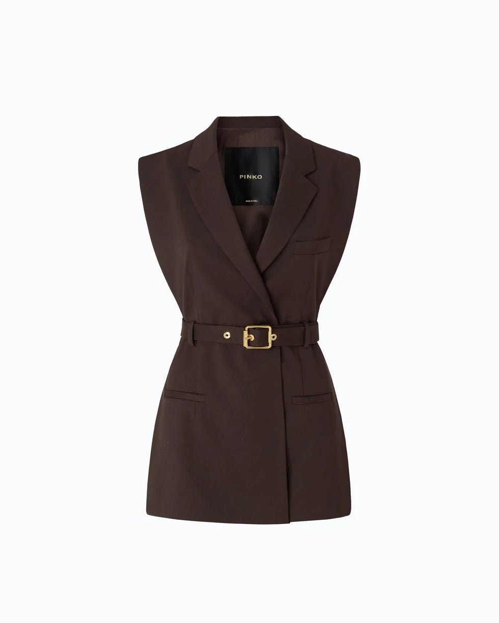 PINKO- Vest with Open Sides and Belt - Beyond the Dark Brown - Edit by Elaine Turner
