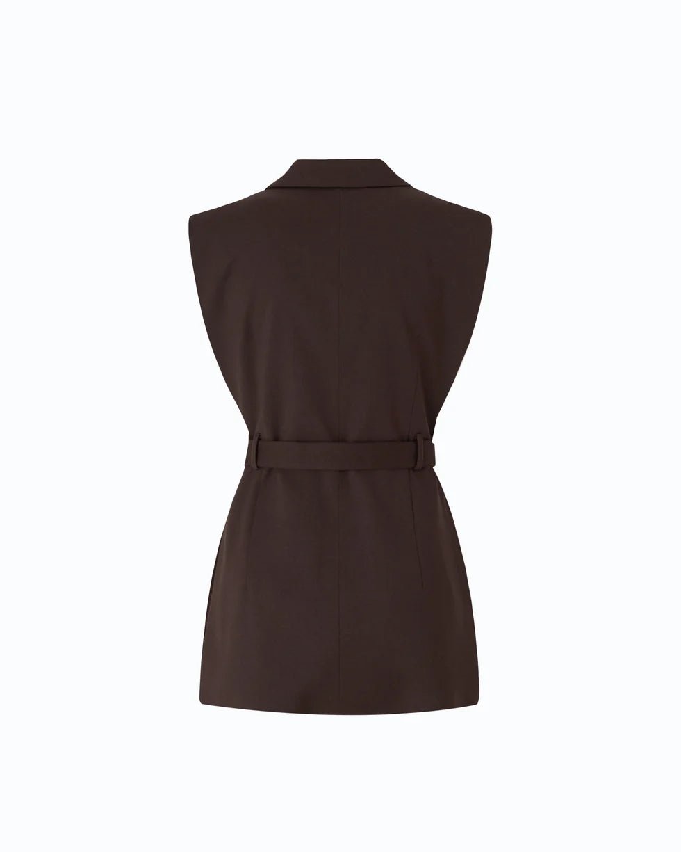 PINKO- Vest with Open Sides and Belt - Beyond the Dark Brown - Edit by Elaine Turner