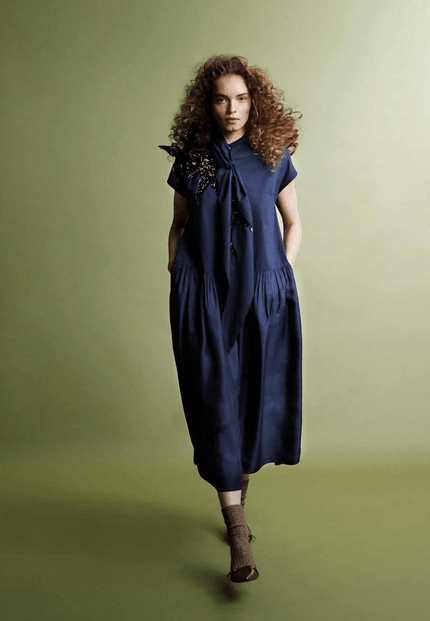 Psophia - Navy Poplin Embellished Midi Dress - Edit by Elaine Turner