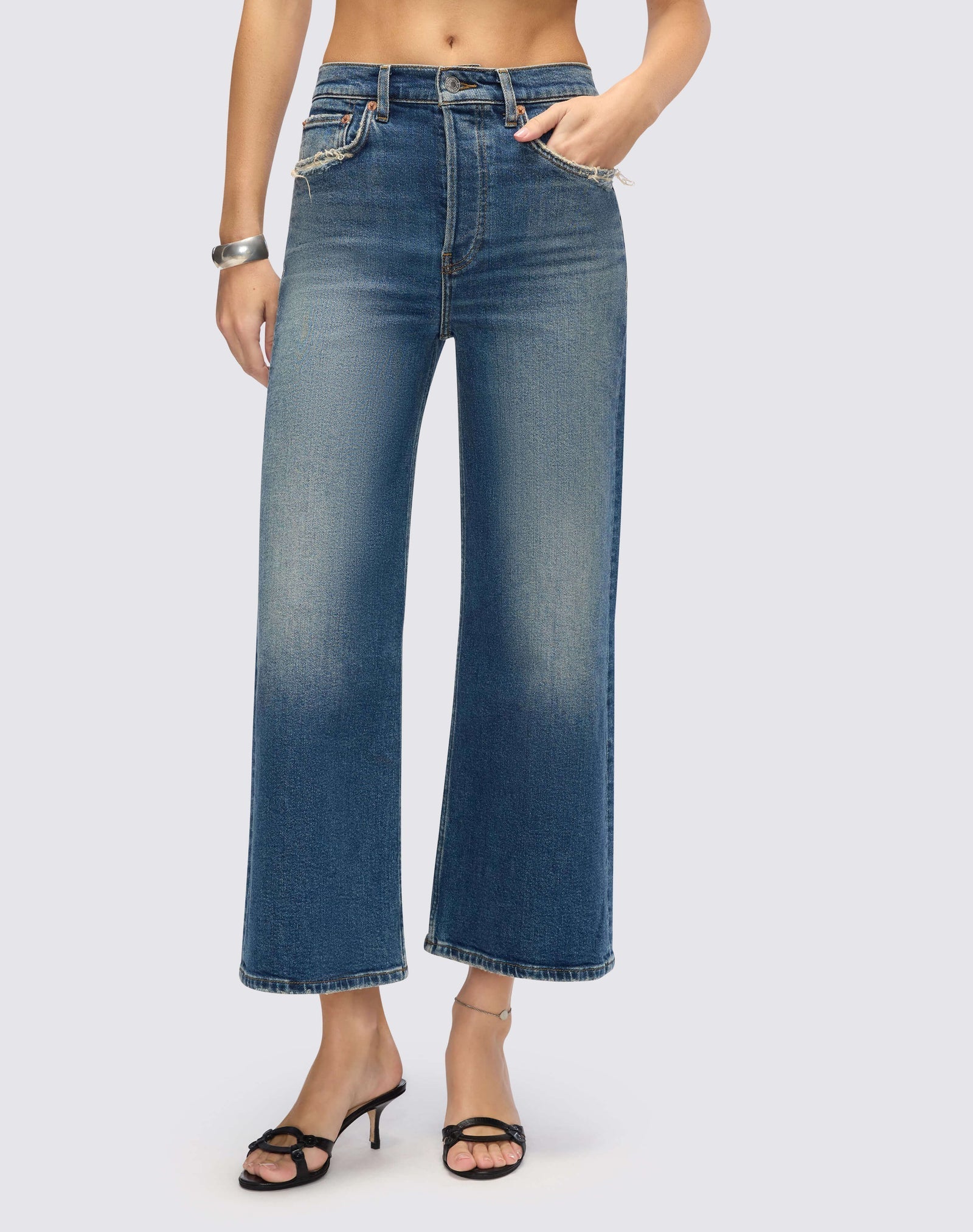 RE/DONE- High Rise Wide Leg Crop- Sonoma Indigo - Edit by Elaine Turner