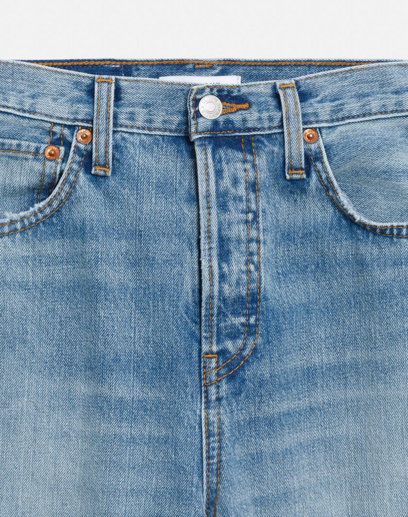 RE/DONE- High Rise Wide Leg Cuff Denim Jeans- Vintage Biker Blue - Edit by Elaine Turner