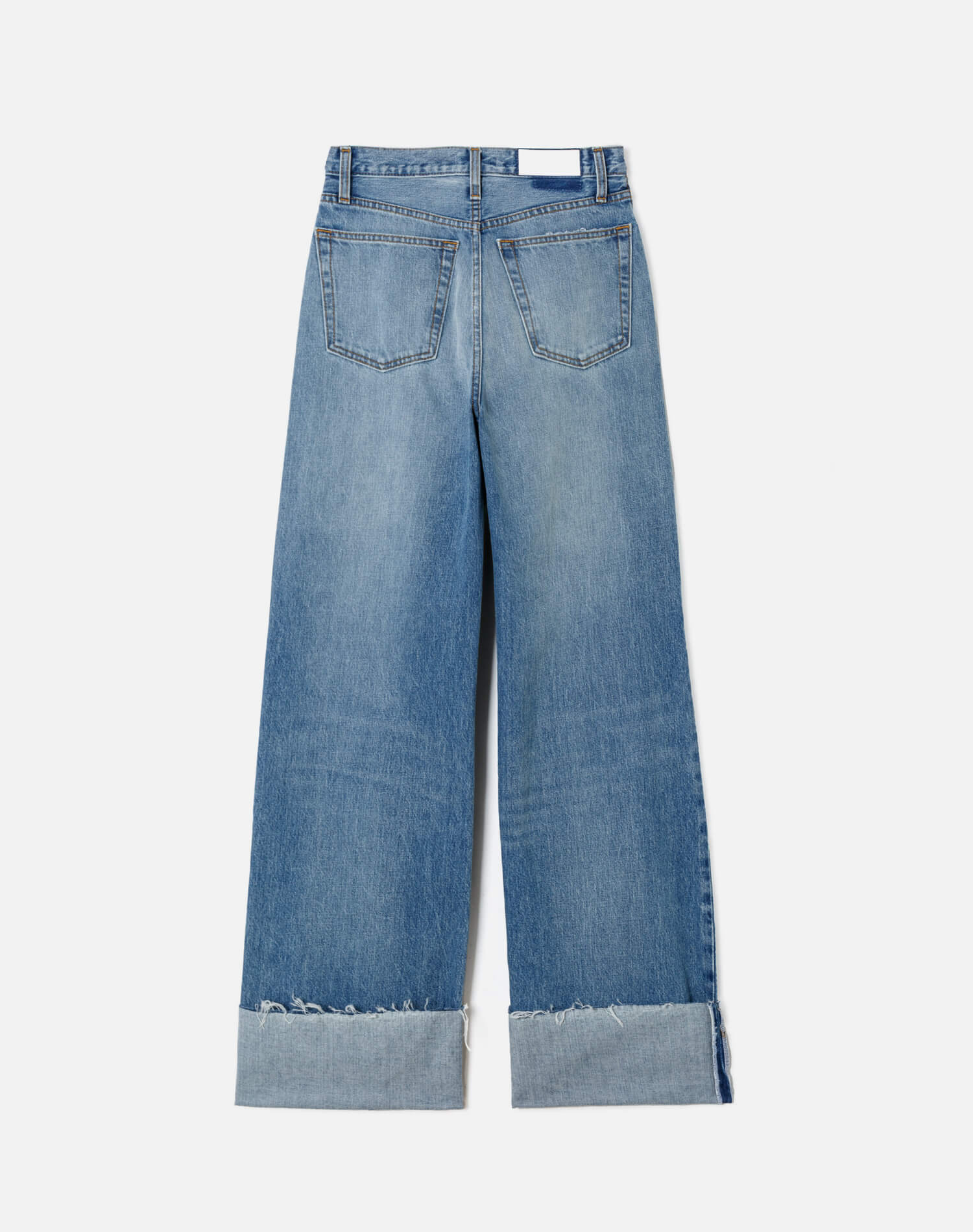 RE/DONE- High Rise Wide Leg Cuff Denim Jeans- Vintage Biker Blue - Edit by Elaine Turner