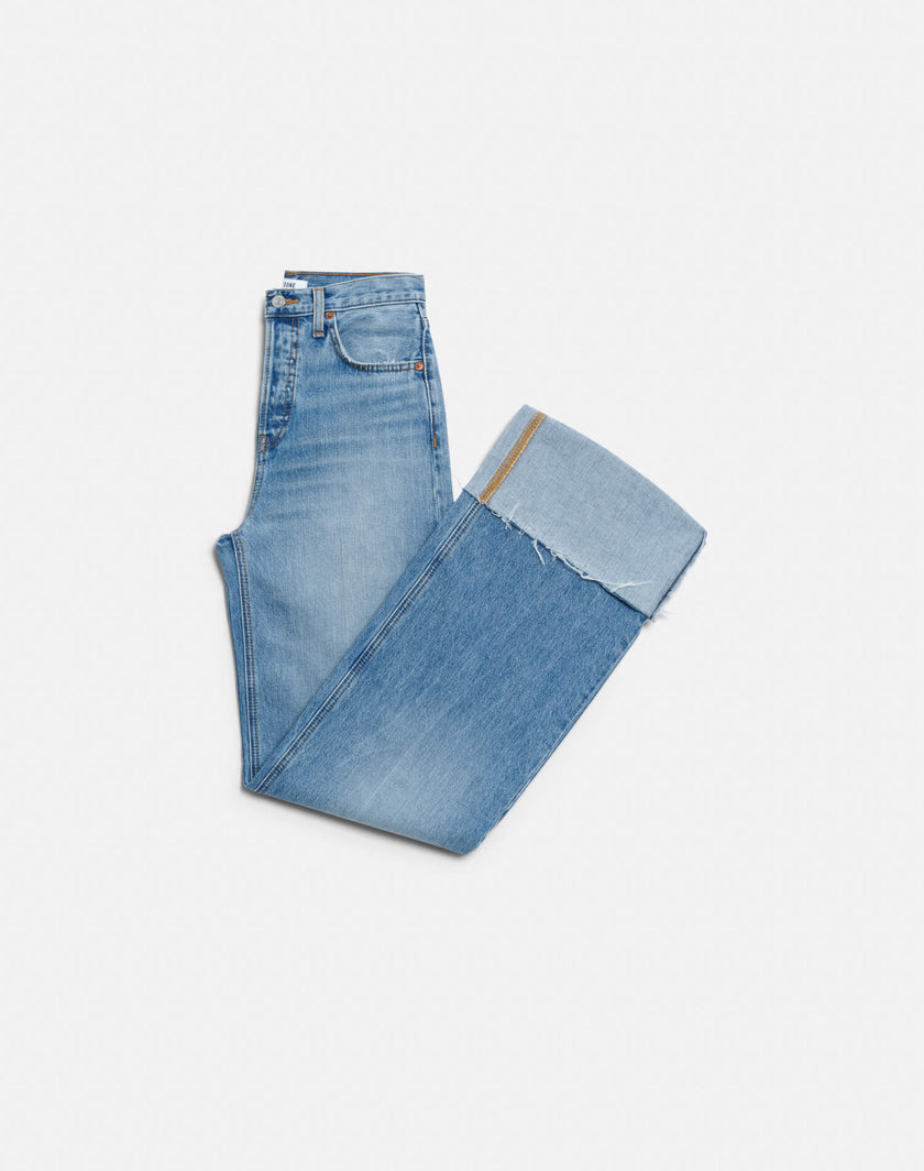 RE/DONE- High Rise Wide Leg Cuff Denim Jeans- Vintage Biker Blue - Edit by Elaine Turner
