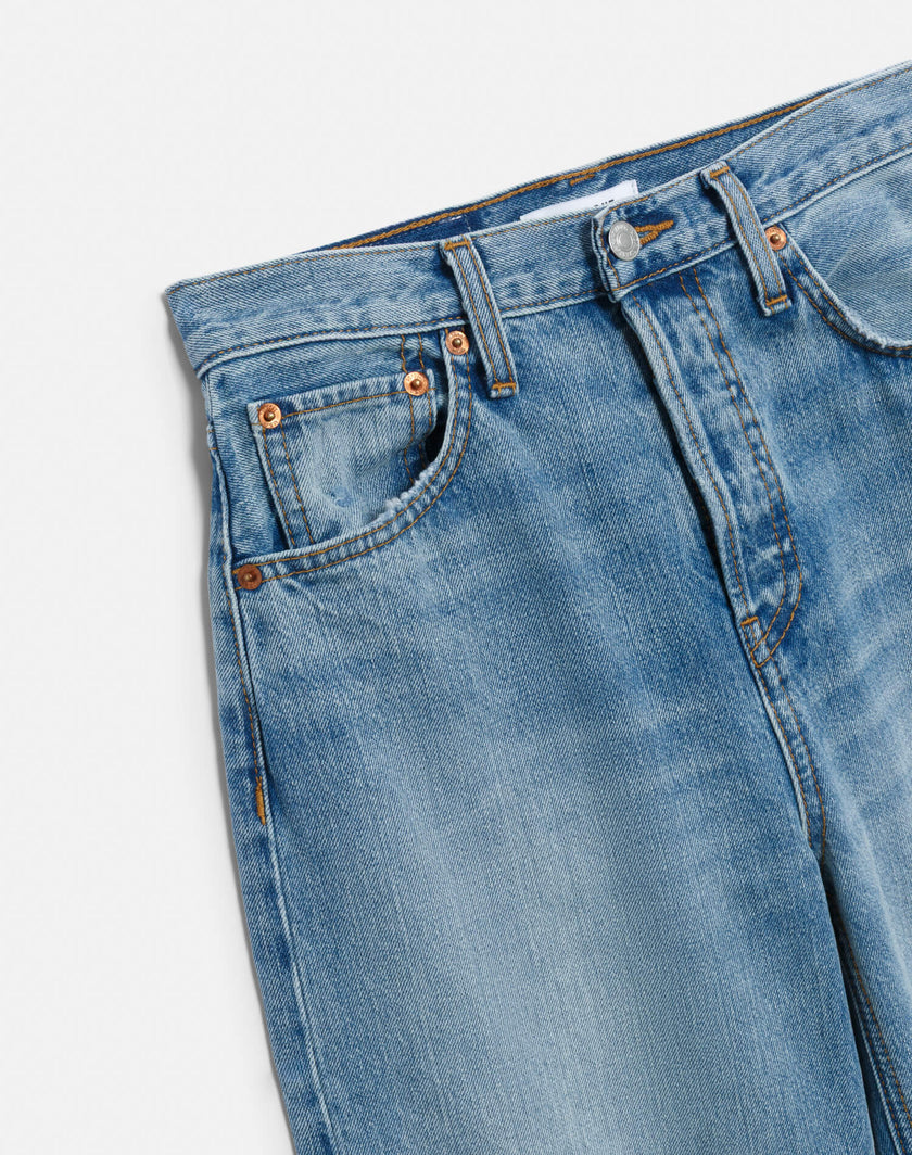 RE/DONE- High Rise Wide Leg Cuff Denim Jeans- Vintage Biker Blue - Edit by Elaine Turner