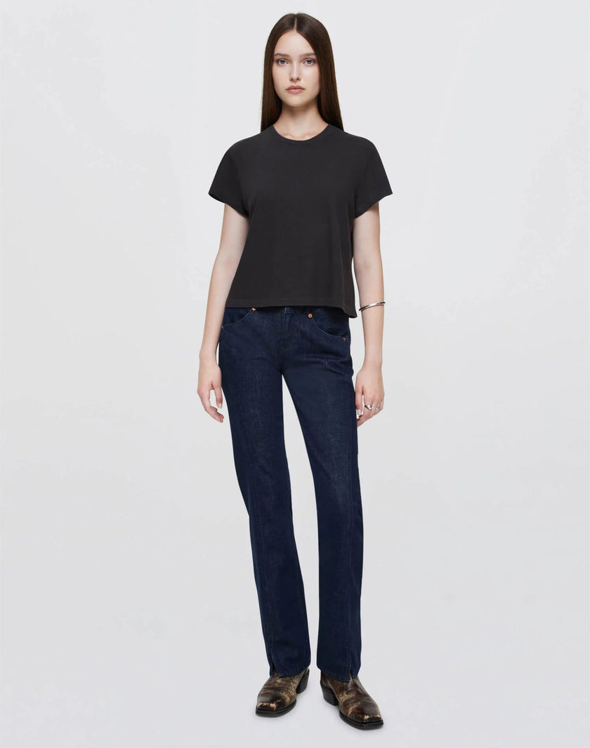RE/DONE- Mid Rise Kick Flare Denim- Cross Hatch Rinse - Edit by Elaine Turner