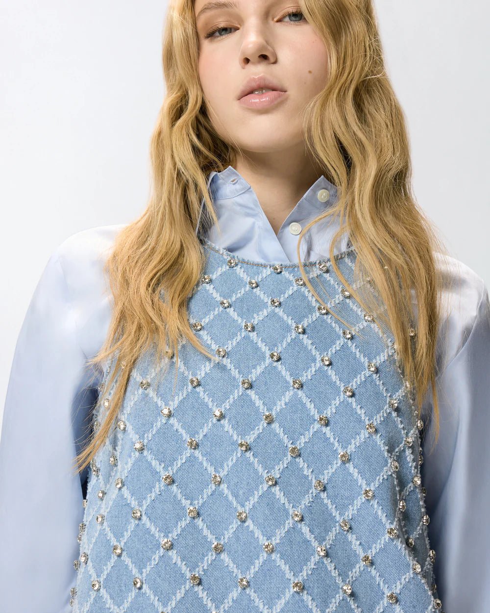 Rhinestone Denim Mini Dress - Edit by Elaine Turner