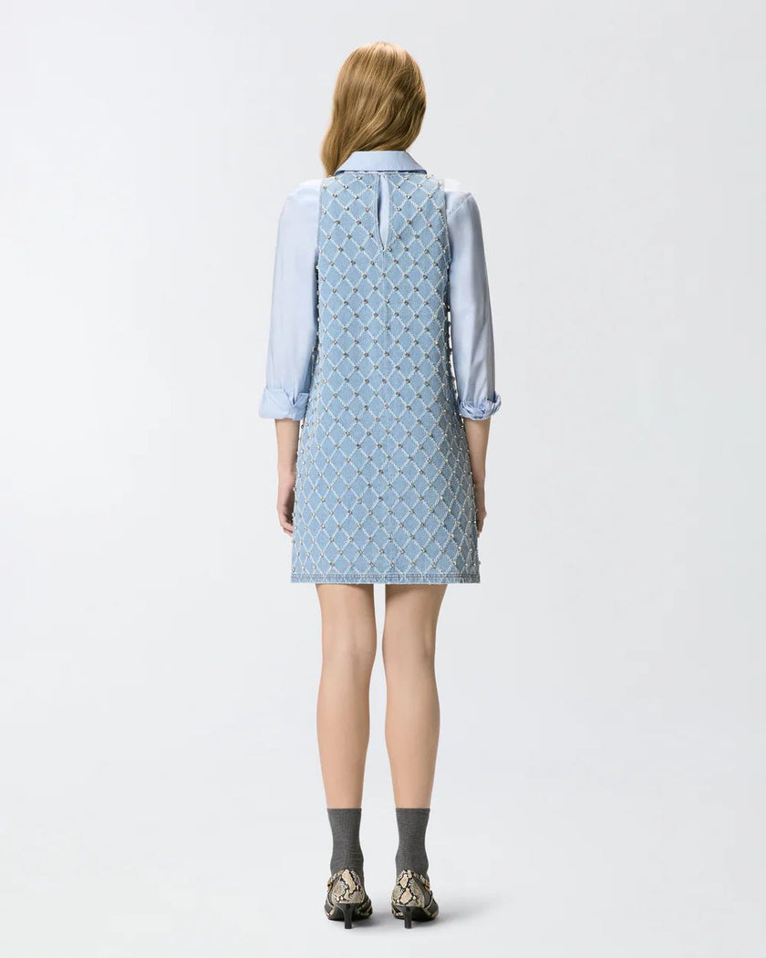Rhinestone Denim Mini Dress - Edit by Elaine Turner