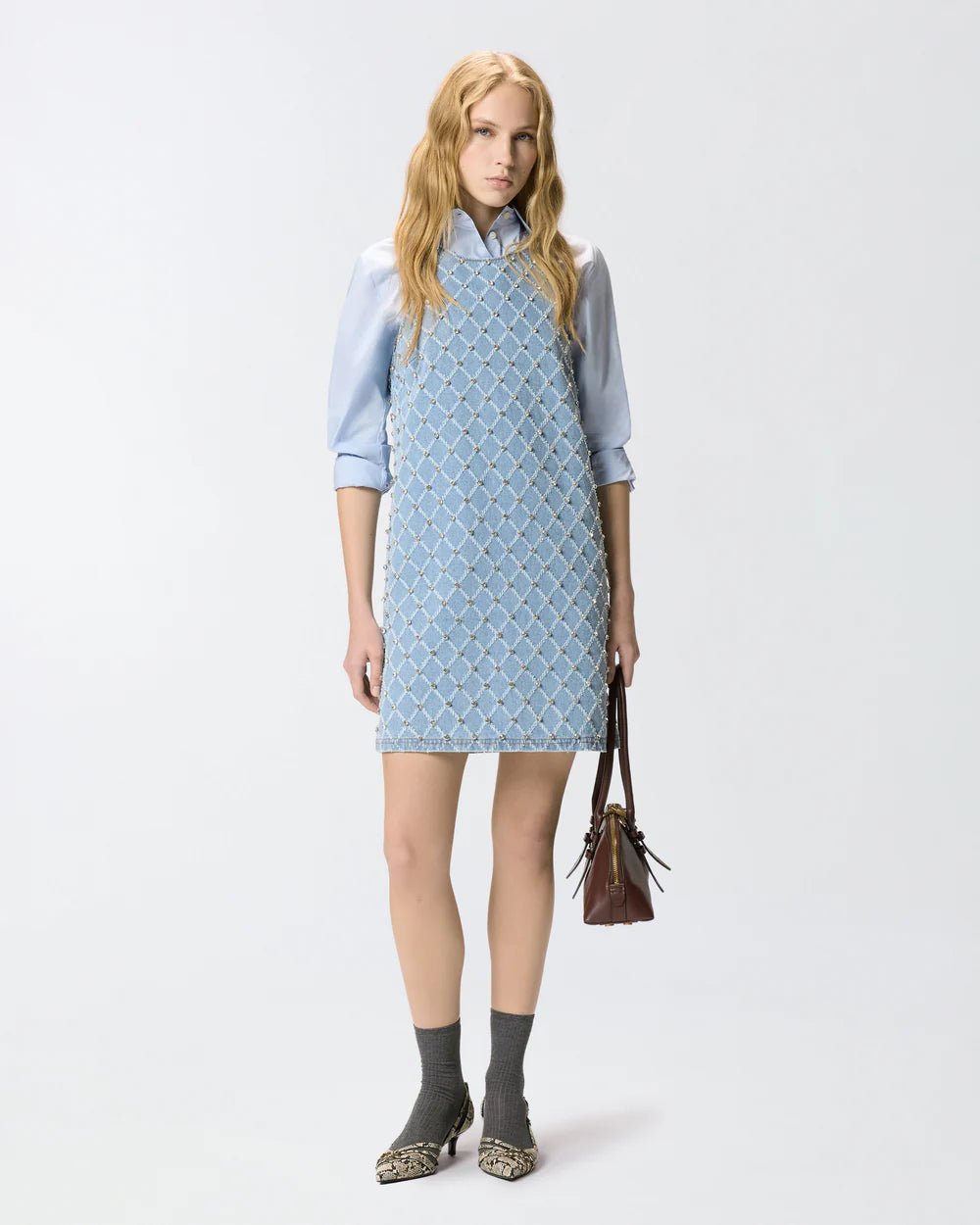 Rhinestone Denim Mini Dress - Edit by Elaine Turner