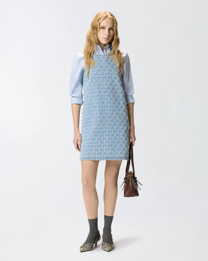 Rhinestone Denim Mini Dress - Edit by Elaine Turner