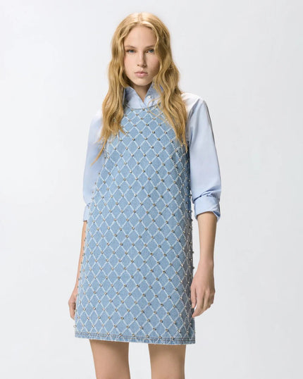 Rhinestone Denim Mini Dress - Edit by Elaine Turner