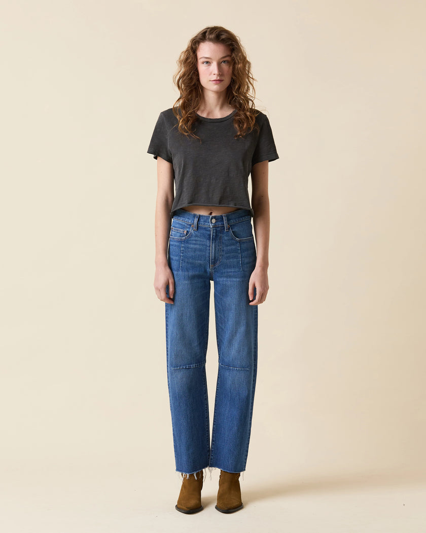 Pixie Ankle Fray Mid Rise Denim- Bohemian Blue