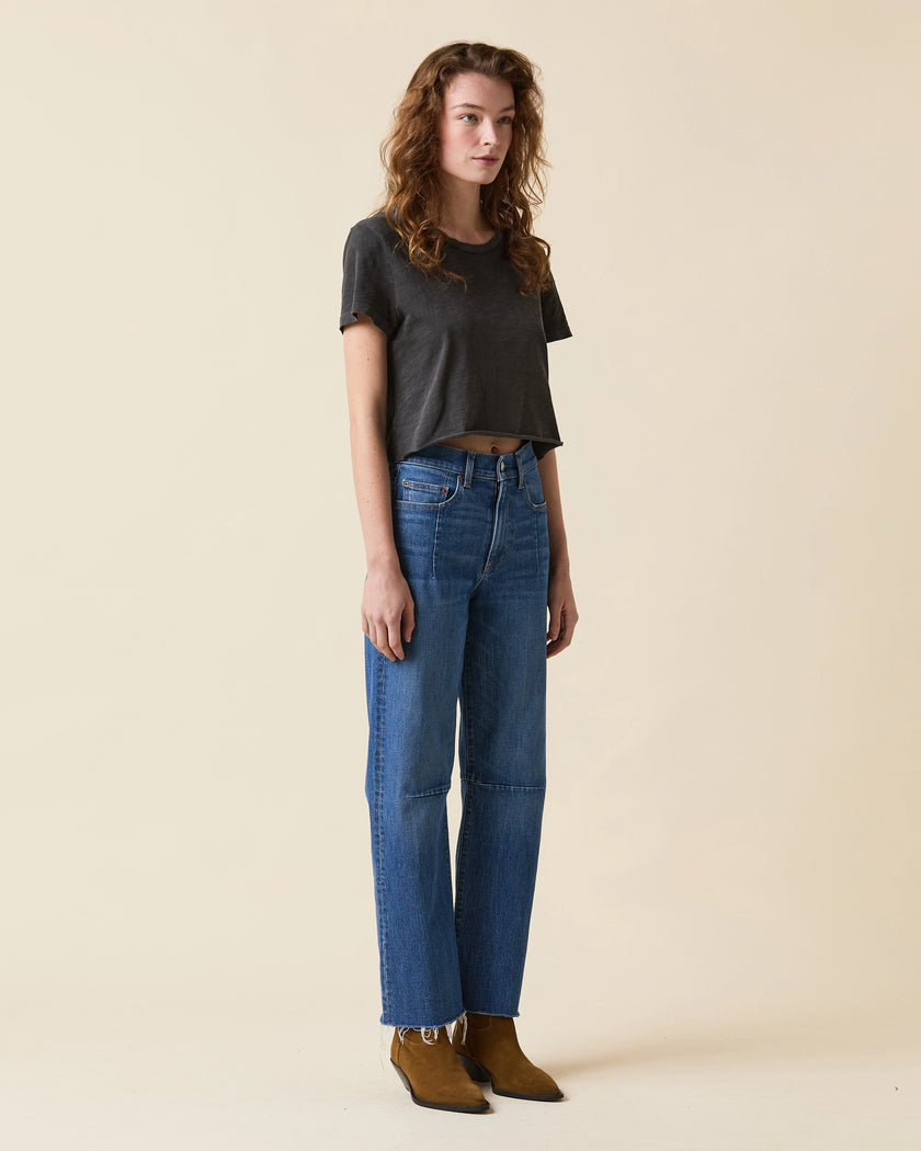 Pixie Ankle Fray Mid Rise Denim- Bohemian Blue