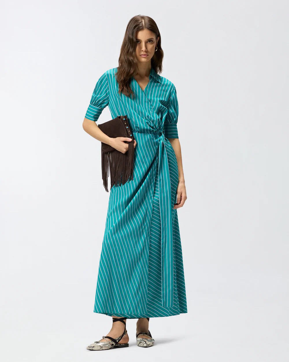 Stripe Long Wrap Dress - Edit by Elaine Turner