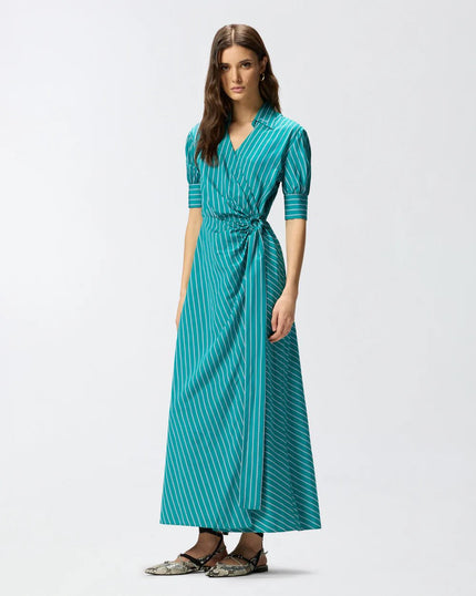 Stripe Long Wrap Dress - Edit by Elaine Turner
