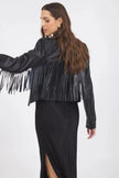 Tina Fringe Leather Jacket- Black - Edit by Elaine Turner