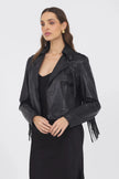 Tina Fringe Leather Jacket- Black - Edit by Elaine Turner
