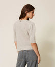 Twinset- Jacquard Diamond Sweater with Sequins - Light Grey Melange - Edit by Elaine Turner