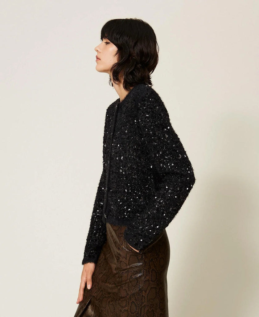 Twinset- Knit Jacket with Embroidery - Black - Edit by Elaine Turner