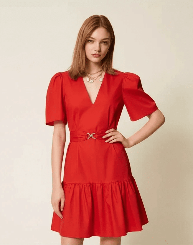 Twinset- Lipstick Red Short Poplin Dress - Edit by Elaine Turner