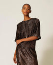 Twinset- Sequin Crew Neck Blouse - Brown Sequin Stripe - Edit by Elaine Turner
