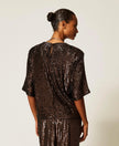 Twinset- Sequin Crew Neck Blouse - Brown Sequin Stripe - Edit by Elaine Turner