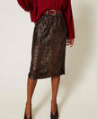 Twinset- Sequin Midi Skirt - Brown Sequin Stripes - Edit by Elaine Turner