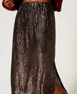 Twinset- Sequin Midi Skirt - Brown Sequin Stripes - Edit by Elaine Turner