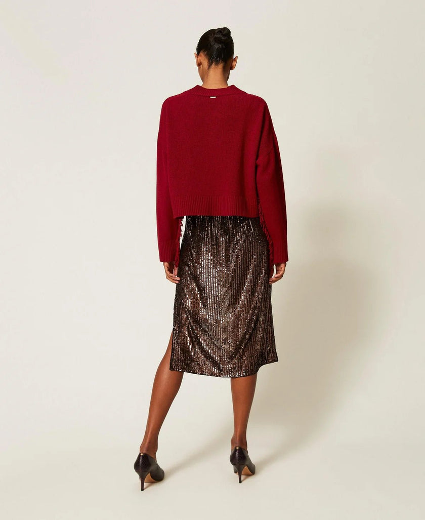 Twinset- Sequin Midi Skirt - Brown Sequin Stripes - Edit by Elaine Turner