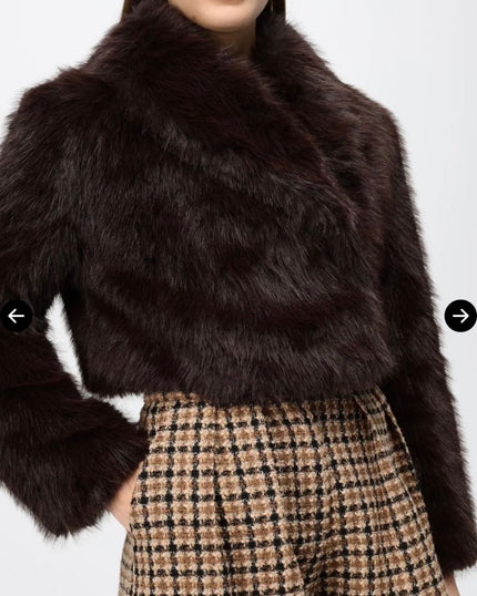 Twinset- Short Faux Fur Jacket - Coffee Chocolate - Edit by Elaine Turner